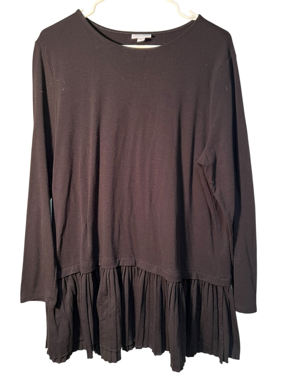 J. Jill Women's Sz XL Long Sleeve Tunic Top Black Pleated Hem Scoop Neck Stretch